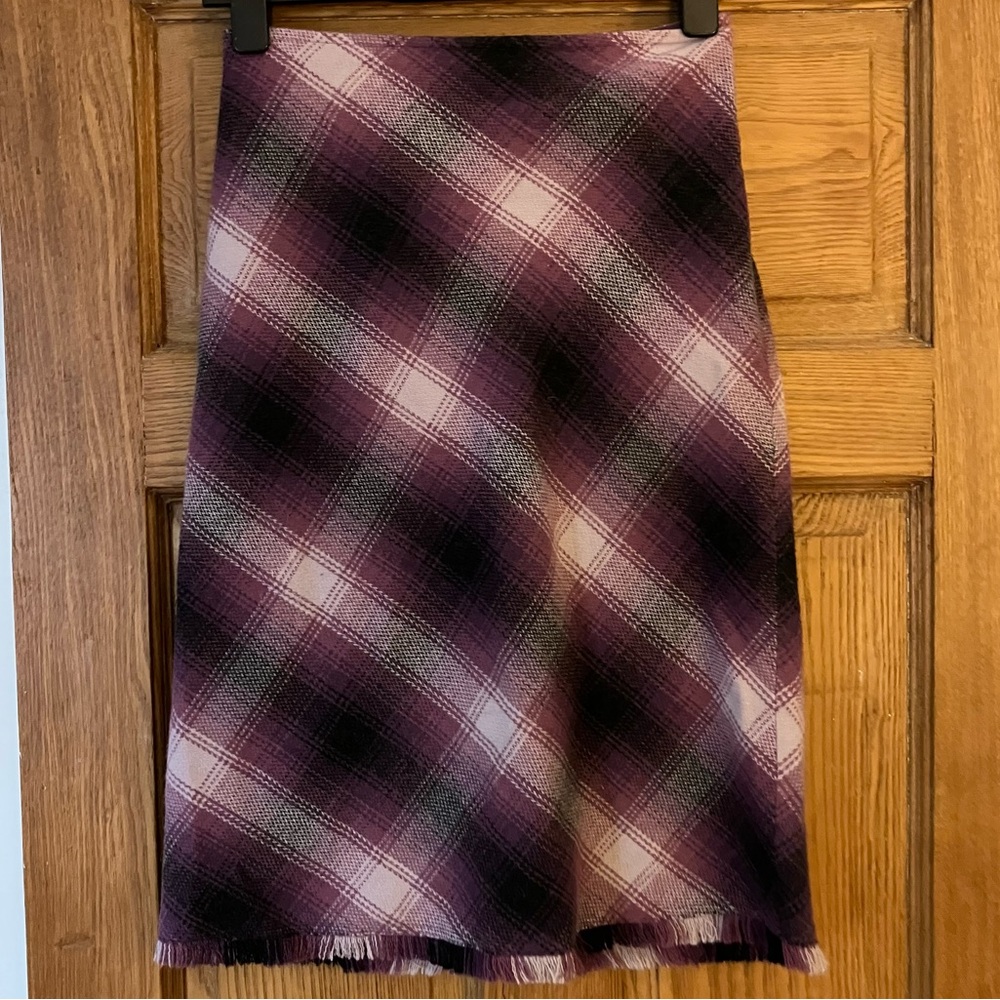 Vintage Purple Tartan Wool Midi Skirt